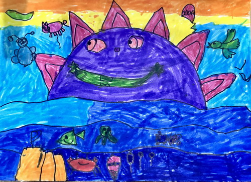 太阳公公在洗澡手绘画一等奖