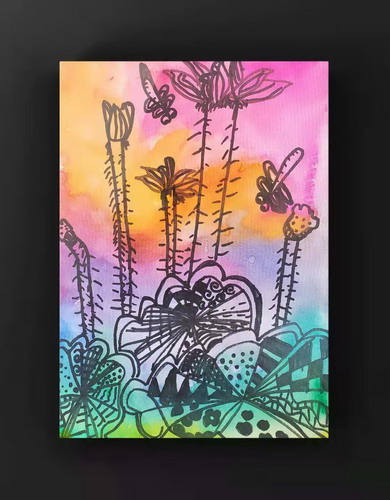 池塘荷花儿童画