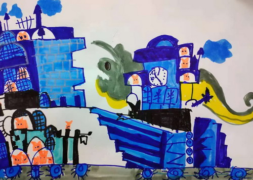 智斗大怪物儿童绘画