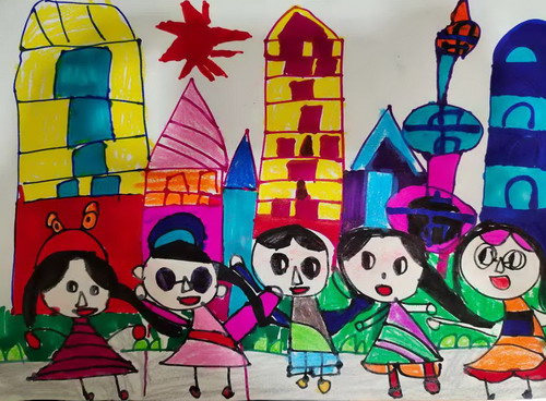 手拉手是一家创意画一等奖