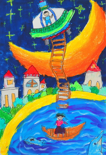 去月球上旅行手绘画图片