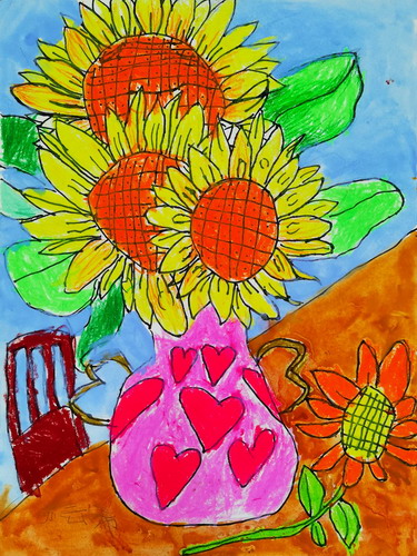 花瓶里的向日葵绘画作品