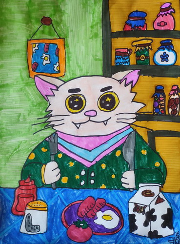 吃早餐的猫先生绘画获奖作品