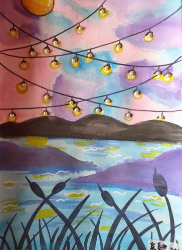 傍晚江边创意画获奖