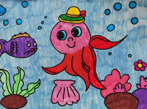 章鱼儿童画一等奖