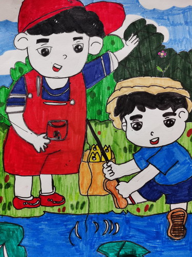 钓鱼手绘画图片