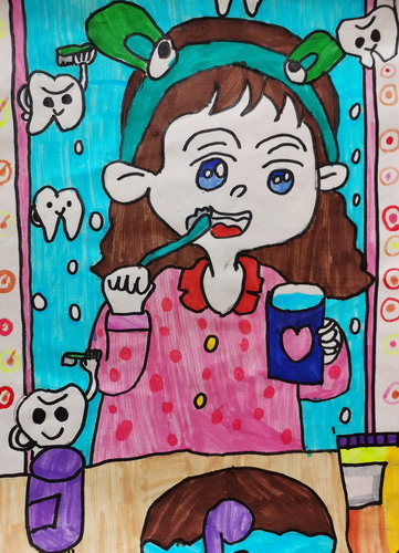 刷牙绘画作品