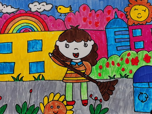 打扫校园儿童画