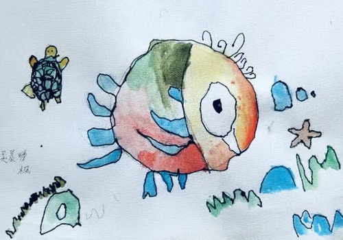 好朋友-小鱼儿与小乌龟儿童画图片