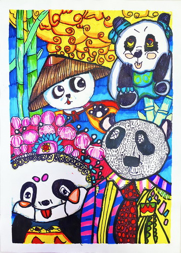 美丽的熊猫儿童画一等奖