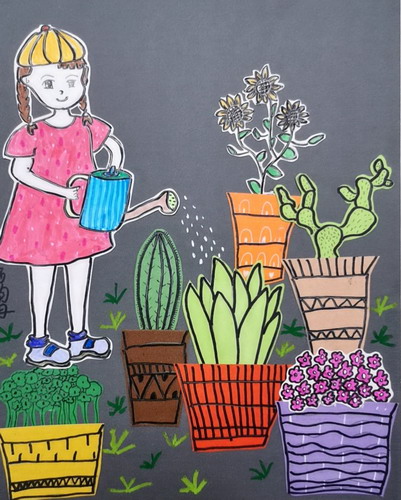 女孩的早晨画画作品