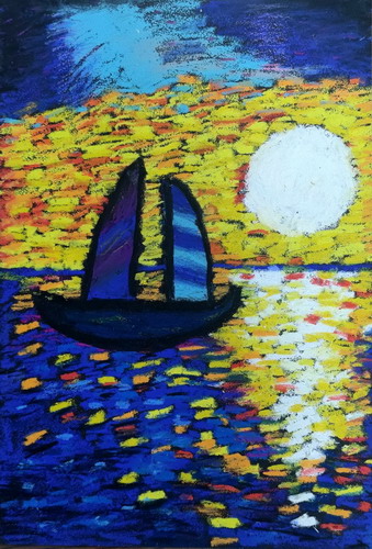 海爱落日手绘画