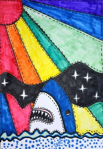  鲨鱼装饰画画画图片