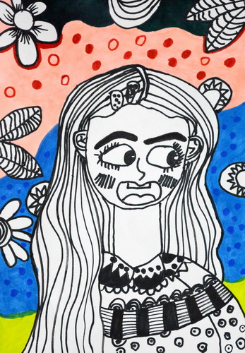 线描女孩绘画获奖