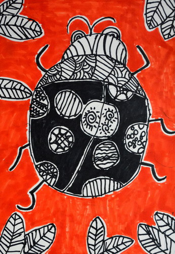 线描七星瓢虫手绘画简单好看