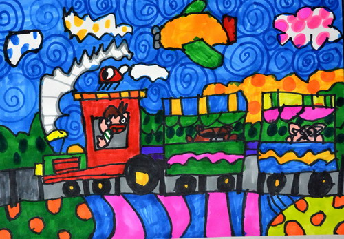 快乐的小列车画画好看