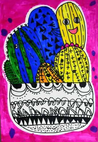 一盆仙人掌绘画获奖