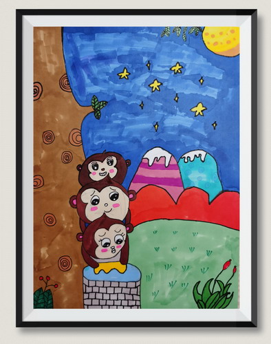 小猴捞月儿童画获奖