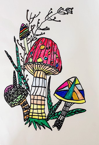 彩色蘑菇绘画作品