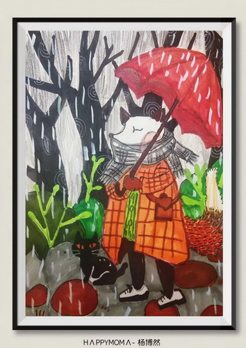 下雨天画画作品