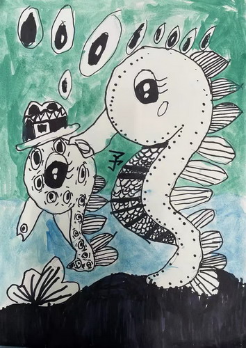 海马家族手绘画图片