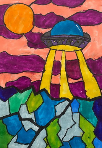 飞船儿童绘画简单