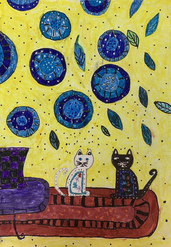 两只猫儿童画获奖