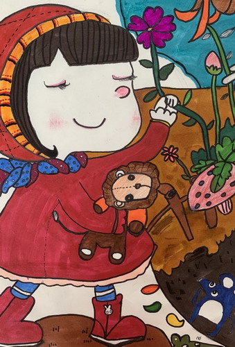 感受春天的女孩画画图片