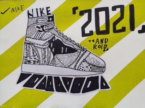 线描-我的鞋子手绘画一等奖