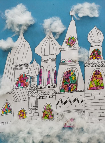 空中城堡绘画作品