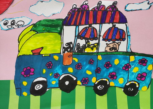动物的巴士车儿童画创意