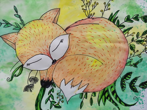 睡觉的小狐狸手绘画获奖