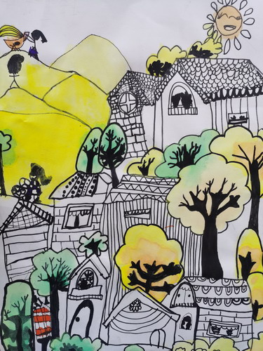 线描房子儿童绘画一等奖