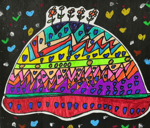 七彩帽子绘画图片