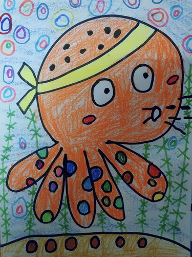 调皮的八爪鱼手绘画一等奖