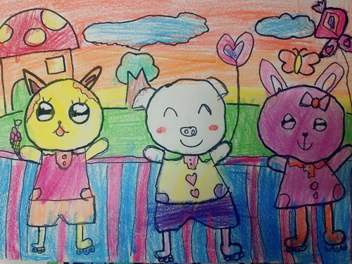 开心去溜冰手绘画简单好看