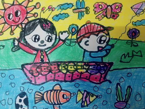 划船去春游画简单又漂亮