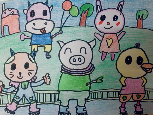 动物溜冰场画画好看