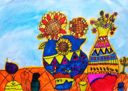 花瓶儿童画图片