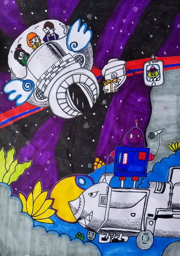 时空飞船儿童画获奖