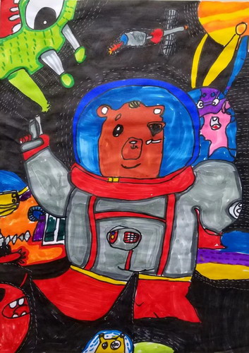 小熊宇航员创意画