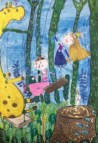 荡秋千绘画图片