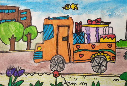 礼物小卡车画画图片