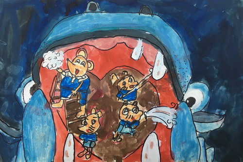 河马刷牙画画作品