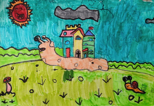 蜗牛儿童画图片