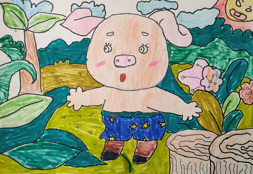 小猪在丛林画简单又漂亮