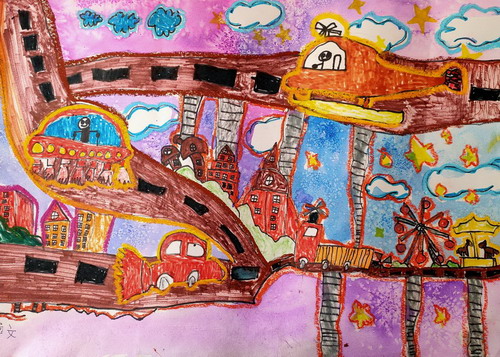 未来城市手绘画简单好看