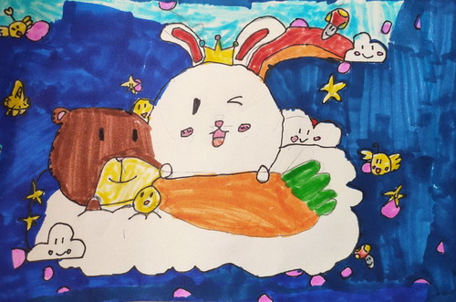 彩虹兔画画图片