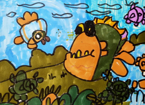 小飞鱼和大飞鱼手绘画简单好看