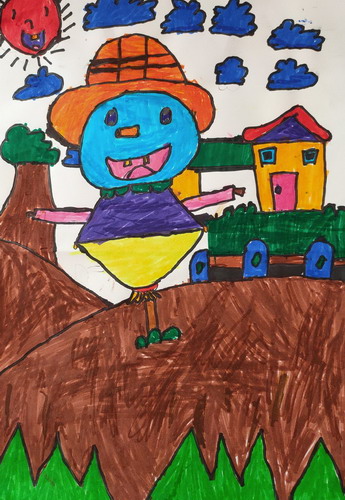 开心的稻草人儿童绘画一等奖